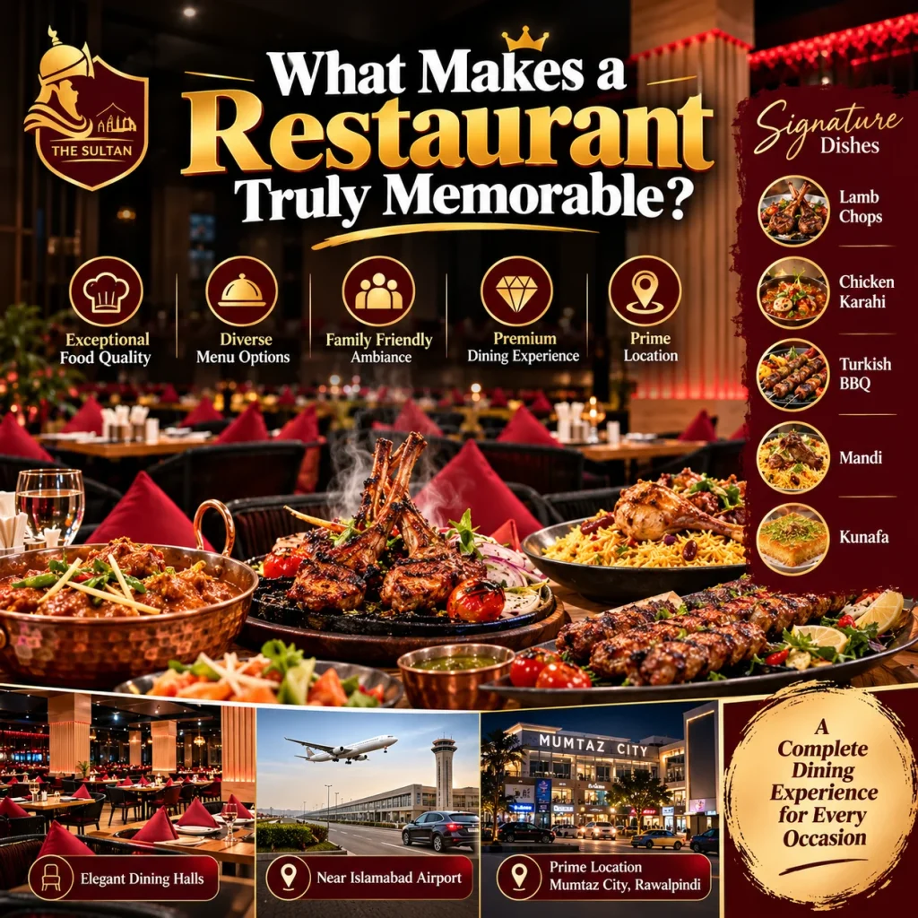 Famous restaurants Rawalpindi comparison showing The Sultan's food, service and dining experience